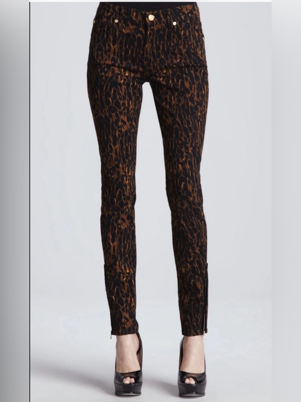 7 for All Mankind Brown Leopard Print Slim Ankle Pants